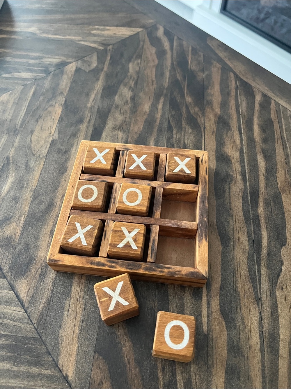Wooden Small Tic Tac Toe Game - Natural Brown with White X/O
